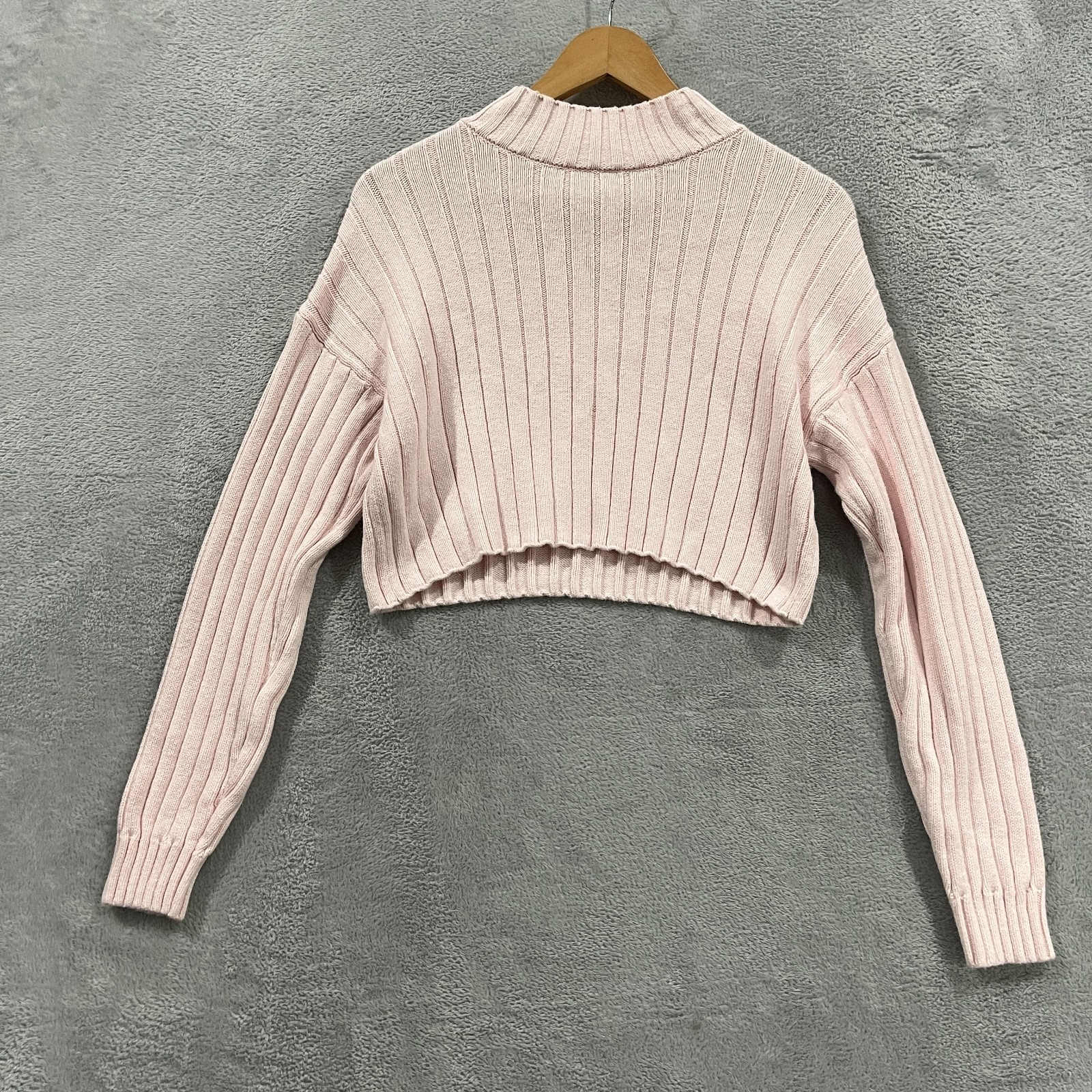 La Hearts Pink Ribbed Crop Mock Neck Sweater Small Boho Hippie Cottage